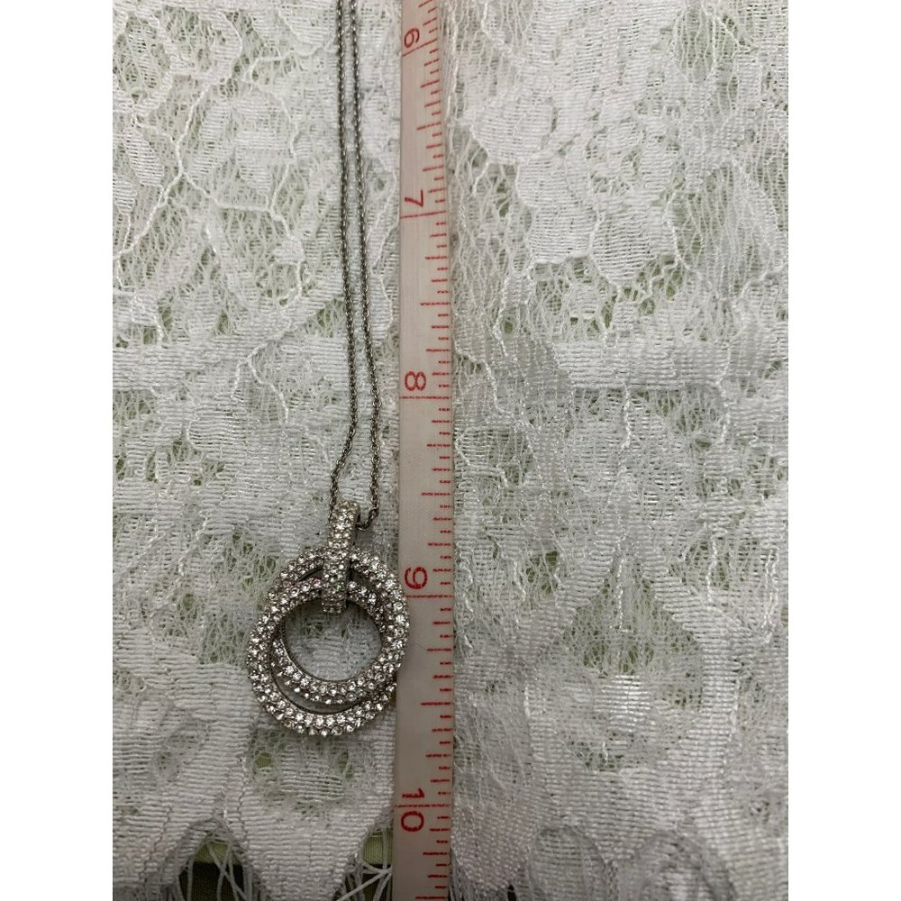 Double Loop Rhinestone Silver Tone Necklace - Picture 7 of 8
